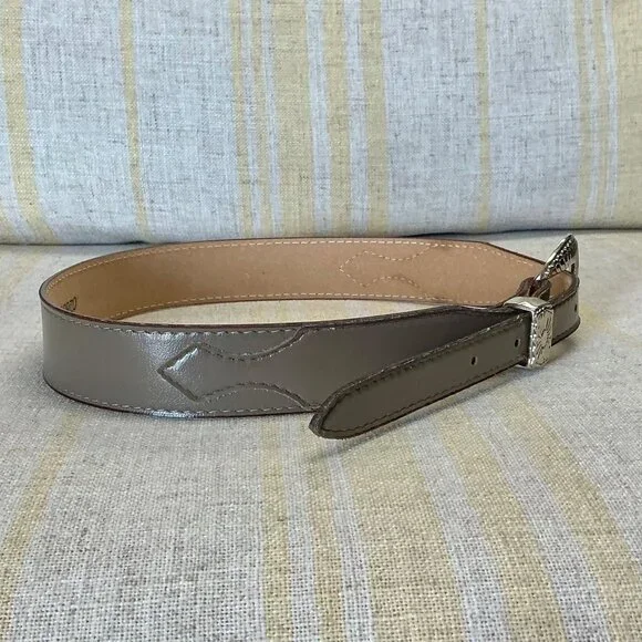 Vintage Textan Grey Leather Western Belt Silver Detailed Metal Buckle - Picture 10 of 16